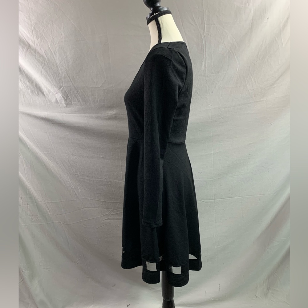 Black Mesh Insert Flare Hem Dress - Picture 8 of 9